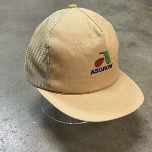 Vintage Asgrow Seed Farming Snapback Mesh Trucker Hat Tan K Brand Made In USA